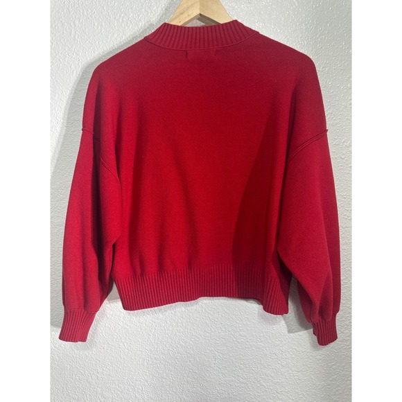 MNG Red Mock Neck Ribbed Knit Sweater Women Size M Casual Long Sleeve Cozy - Picture 3 of 5